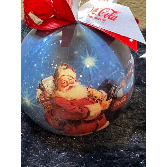 Vintage 1993 Coca-Cola Brand Santa Ornaments Set Of 4 Round And Oval - Picture 2 of 14